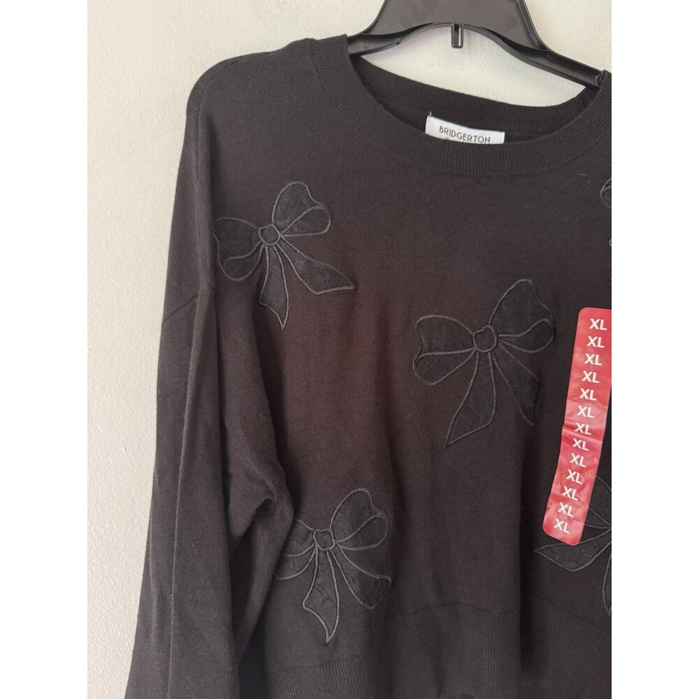 NWT Bridgerton Lace Bow Applique Sweater Black Knit Size XL - Picture 3 of 5